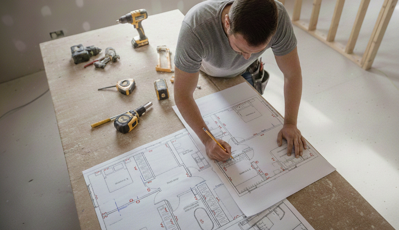 Tradesman using our plans to do work